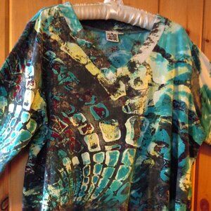 Parsley & Sage Women's Abstract Artsy Knit Tunic Top Blue Size 1X Plus